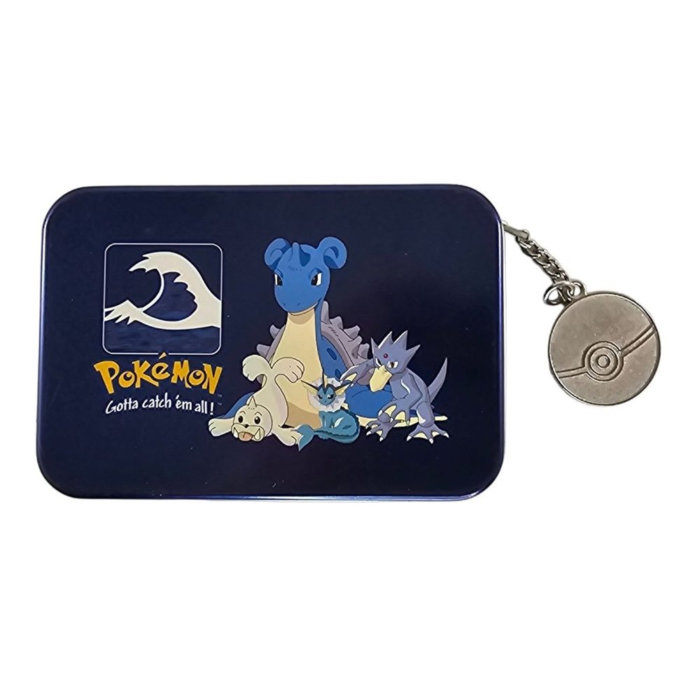 Vintage Pokemon Water Type Tin Card Holder Lidded Poke Ball Keychain 2000